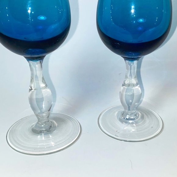 Vintage 2 Liquor Footed Glasses Blue and Clear *read* - Picture 4 of 6